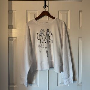 DKNY White Crewneck Sweater with Black Fashion Sketch Graphic